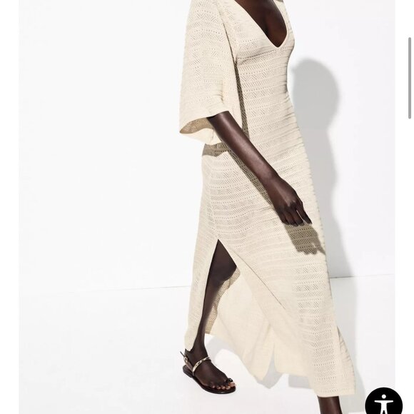 Zara  POINTELLE KNIT MAXI DRESS Beige Size Large - NWT - Picture 2 of 3